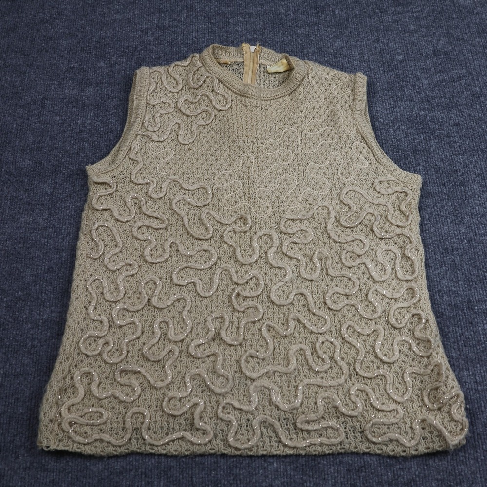Vintage Baar & Beards Sweater Vest Womens‎ Small Beige Beaded Knit Japan 60s